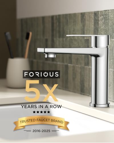 FORIOUS Chrome Bathroom Faucets 1 Hole, Single Hole Bathroom Sink Faucet | Single Lever Rv Bathroom Faucet One Hole, Vanity Faucet for Bthroom Sink 1 Hole with Deck Plate, Drain, Hoses, for Camper - color: Chrome