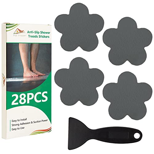 Non Slip Bathtub Stickers 28 PCS Adhesive Anti Slip Shower Stickers for Bath Tub Bathroom Stairs Flower-Stickers, Grey - color: Grey