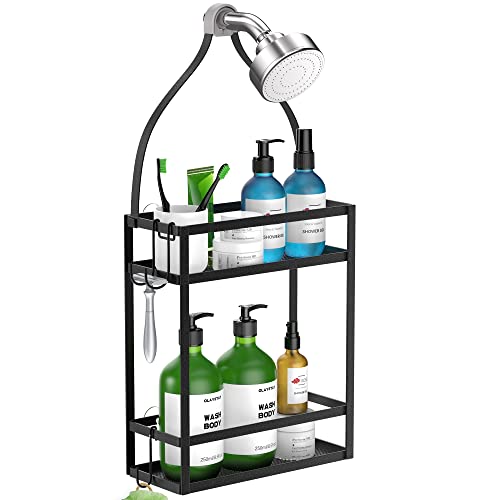 Meangood Shower Caddy, 10.4" x 4.5" x 22.04" Hanging Shower Caddy Organizer Over Shower Head Big Capacity for Shampoo, Conditioner with Hooks for Razor/Sponge, Matte Black - color: Black