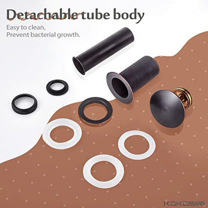 KOKOSIRI Pop Up Sink Drain with Strainer Basket, Oil Rubbed Bronze Bathroom Sink Drain with Detachable Hair Catcher Anti Clogging for Vanity Vessel Sink Without Overflow, C1002ORB - color: Oil Rubbed Bronze