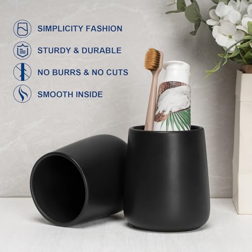 Bathroom Tumbler Cup Ceramic 2Pcs 13.5oz Reusable Toothbrush Cup 400ml, Toothbrush Holder Adequate for Your Bathroom (Black Brown) - color: Blackbrown, size: 2pcs