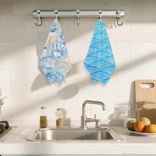 ZHAMEN 2 Pcs Seashells Waffle Kitchen Towel Soft Absorbent Hand Tea Towels - color: Multi 1570