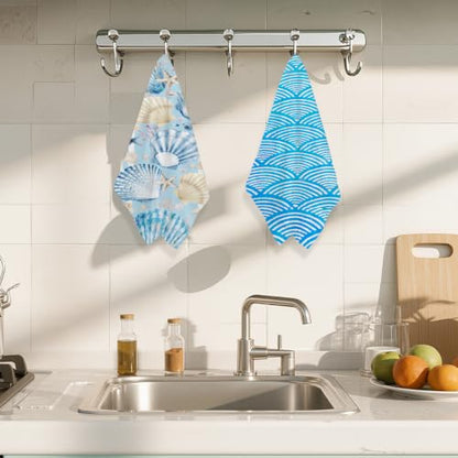ZHAMEN 2 Pcs Seashells Waffle Kitchen Towel Soft Absorbent Hand Tea Towels - color: Multi 1570