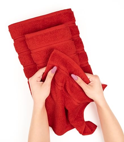 American Soft Linen 100% Cotton Luxury Turkish Towels, 6 Piece Towel Set | Soft Absorbent Quick Dry OEKO Tex Standard 100 Certificated Durable Machine Washable Premium Hotel Quality - color: Red