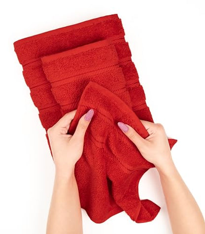 American Soft Linen 100% Cotton Luxury Turkish Towels, 6 Piece Towel Set | Soft Absorbent Quick Dry OEKO Tex Standard 100 Certificated Durable Machine Washable Premium Hotel Quality - color: Red