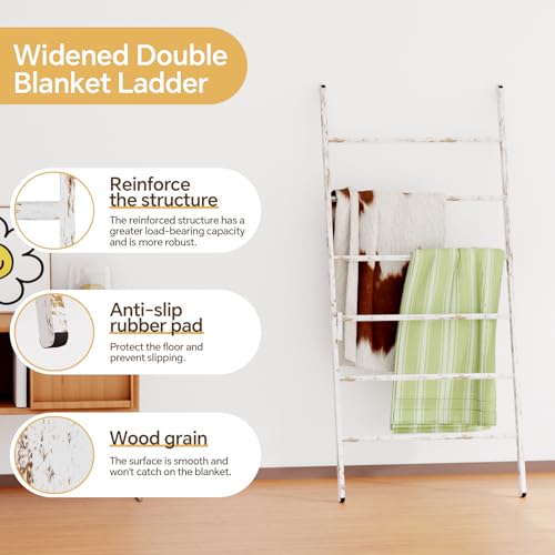 Delywh 6-Tier Wide Double Blanket Ladder Wood, Rustic Decorative Towel Rack for Big Blanket, Towel, Quilt, Clothes - Freestanding Blanket Holder Towel Ladder Decor Stand for Living Room, Bedroom