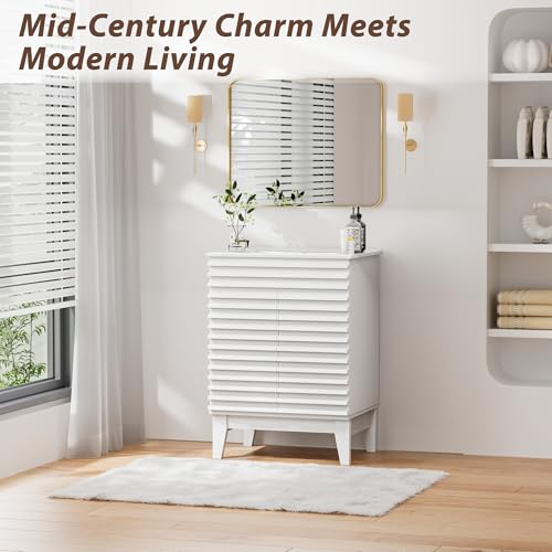 APRILSOUL 24" Bathroom Vanity with Ceramic Sink, Mid-Century Bathroom Vanity Cabinet with 2 Soft Closing Doors, Freestanding Bathroom Cabinet, Particleboard Frame with Wood Grain Laminate, White - color: White/ White Sink, size: 24 Inch