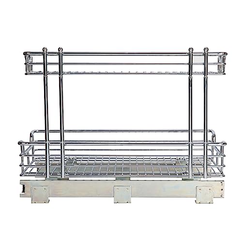 Household Essentials Glidez 2‑Tier Large Multipurpose Chrome‑Plated Steel Pull‑Out/Slide‑Out Under Sink Organizer, Chrome Finish - size: 12.25" - Extended, style: Undersink