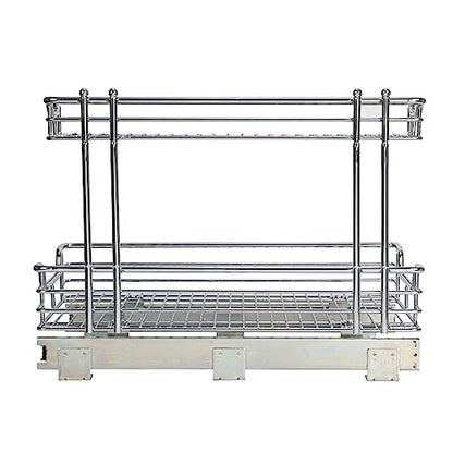 Household Essentials Glidez 2‑Tier Large Multipurpose Chrome‑Plated Steel Pull‑Out/Slide‑Out Under Sink Organizer, Chrome Finish - size: 12.25" - Extended, style: Undersink