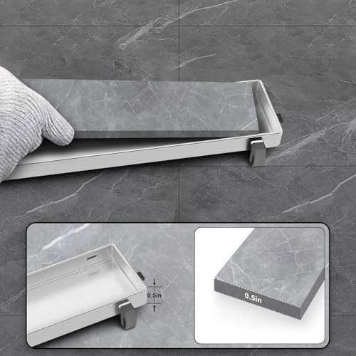 Brushed Nickel 18-Inch Linear Shower Drain with Tile Insert Grate, Rectangle Floor Drain 304 Stainless Steel Including Hair Strainer - color: Brushed, size: 18 IN