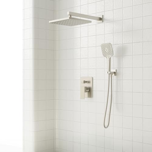 Gabrylly Shower System, Wall Mounted Shower Faucets Sets Complete for Bathroom with High Pressure 10" Rain Shower head and 3-Setting Handheld Shower Head Set, 2 Way Shower Valve Kit, Brushed Nickel - color: brushed nickel 02