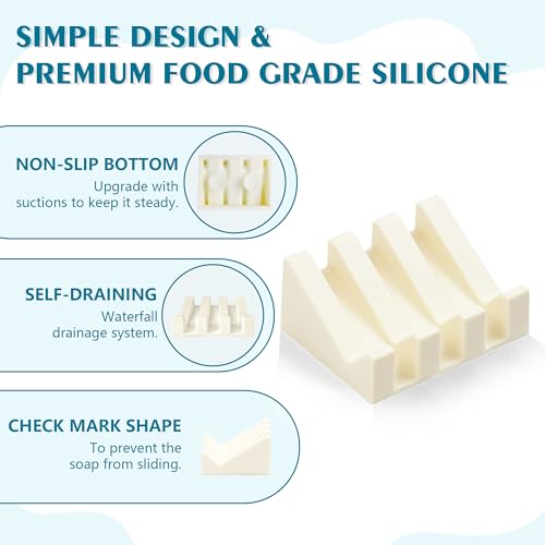 Soap Dish Holder for Shower with Suction Cup, Silicone Soap Holder & Saver Self-Draining Bar Soap Dish Keeps Soap Dry for Bathroom, Kitchen, Bathtub, Extends Soap Life (CreamWhite-1Pack) - color: Cream White - 1 Pack