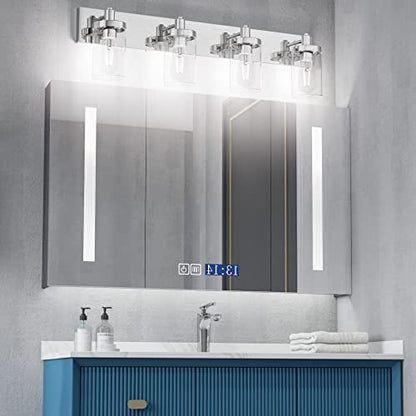 Aipsun Bathroom Vanity Light Farmhouse 4 Light Chrome Vanity Lighting Fixtures with Clear Glass Shade(Exclude Bulb) - color: Chrome, size: 4-Light