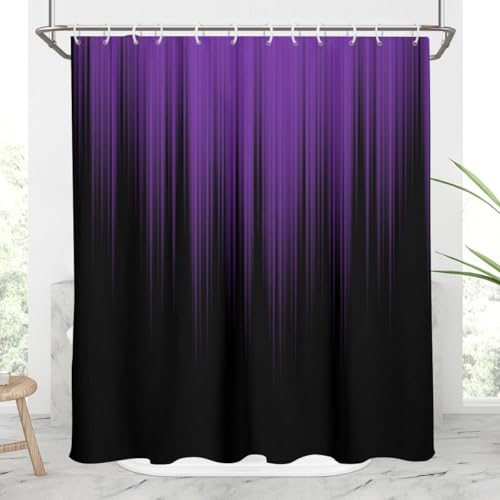 AAtter Purple and Black Ombre Shower Curtain 60x72 Inch, Dark Gothic Aesthetic Polyester Fabric Bathroom Decor with 12 Hooks, Moody Abstract Striped Bathtub Set - color: Purple, size: 60"W x 72"L (Pack of 1)