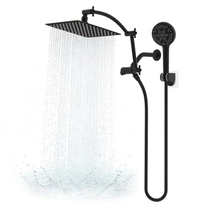 Hibbent Metal 10" High Pressure Rain Shower Head Combo, Oil-Rubbed Bronze | cUPC Certified Rainfall Shower Head with handheld 10 Sprays, 16'' Adjustable Extension Arm, 71'' Hose, Showerhead Holder - color: Oil Rubbed Bronze, style: Square 10''