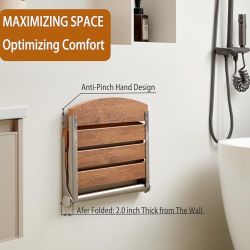 17.5" Folding Shower Seat Wall Mounted,Foldable Shower Bench,Fold Down Shower Seat,Folding Shower Seat Bench,Wall Mount Shower Seat Bench Chair (Teak) - color: Teak