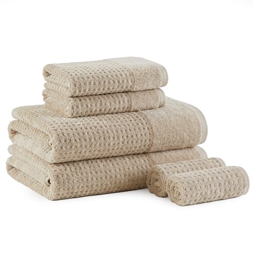 Madison Park Spa Waffle 100% Cotton Bath Towel Set, 600 GSM, 6 PC, Natural | Plush, Quick Dry & Highly Absorbent, Hotel & Spa Quality, Premium Texture Waffle Weave, Luxurious Towel for Bathroom - color: Natural, size: 6-Piece Set