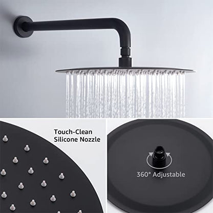 Iriber Matte black Shower System Wall Mounted Shower Faucet Mixer Set with 12 Inches Rain Shower head and Handheld, Bathroom Shower Trim Kit Contain Pressure Balance Valve - color: Matte Black 02