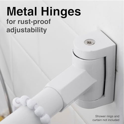 JS Jackson Supplies Single Curved Shower Rod, Metal Construction, Adjustable Between 36 to 61 Inches, Aluminum Rods and Zinc Mounting Hardware, Quality Modern Bathware, White Finish - color: White