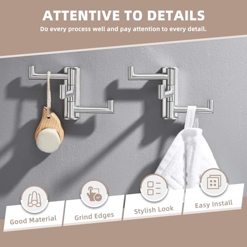 Suyar Swivel Towel Hook Brushed Nickel, Bathroom Robe Holder 3 Arms | SUS304 Stainless Steel Coat Hook, Space-Saving Design Shower Towel Hanger, Wall Mounted, 2 Pack - color: Brushed Nickel, size: 2 Pack