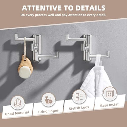 Suyar Swivel Towel Hook Brushed Nickel, Bathroom Robe Holder 3 Arms | SUS304 Stainless Steel Coat Hook, Space-Saving Design Shower Towel Hanger, Wall Mounted, 2 Pack - color: Brushed Nickel, size: 2 Pack
