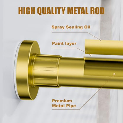 Ausemku Shower Curtain Rod 32-80 Inch Adjustable - 1 Inch Diameter Heavy Duty No drill Spring Tension Shower Rod, Non-Slip Rustproof Telescopic Rod for Bathroom, Gold - color: Warm Gold, size: 32-80 Inches