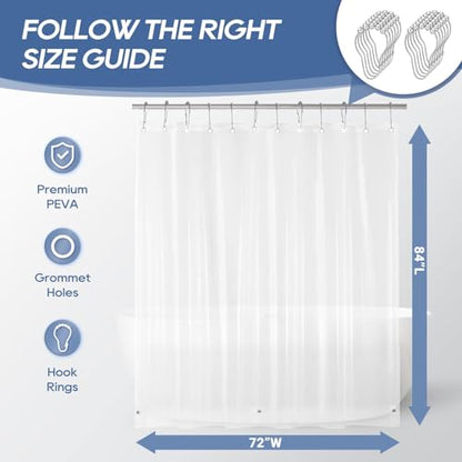 downluxe Clear Shower Curtain Liner with Hooks, Plastic Shower Liner, 72" W x 84" L Lightweight Shower Curtains for Bathroom(12 Hooks, 1PC) - color: Clear With Hooks, size: 72"W x 84"L (Pack of 1)