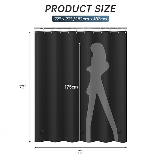 AmazerBath Plastic Shower Curtain Liner, 72 x Inches EVA 8G Heavy Duty Black Waterproof Weighted Thick Bathroom with 3 Clear Weights and 12 Rustproof Grommet Holes - color: Black, size: 72"W x 72"L (Pack of 1)