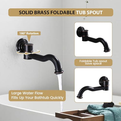Rainfall Shower System with Handheld Sprayer,Oil Rubbed Bronze Antique Shower Faucet Sets,Shower Fixture Combo with Brass Pressure Balance Valve,Complete Shower Kit with Foldable Tub Spout - color: Oil Rubbed Bronze