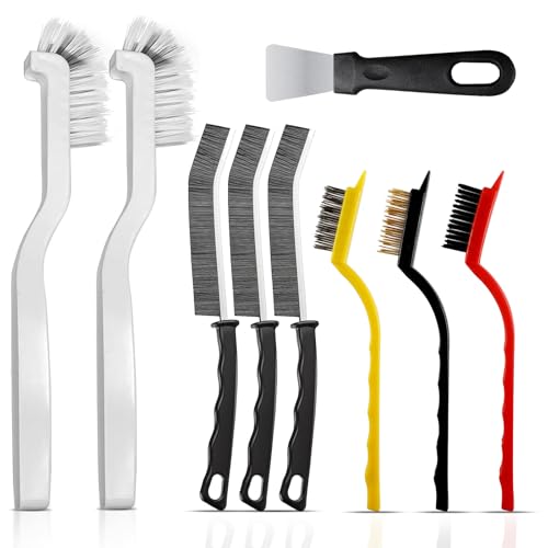Crevice Cleaning Brush 9-Pack - Heavy Duty Hard Bristle Gap Brush for Deep Cleaning - Ultra-Thin Window Track Cleaning Tool for Shower Grout