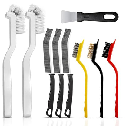 Crevice Cleaning Brush 9-Pack - Heavy Duty Hard Bristle Gap Brush for Deep Cleaning - Ultra-Thin Window Track Cleaning Tool for Shower Grout