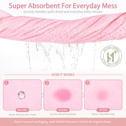 Baby Washcloths 10 Pack Rayon from Bamboo Ultra Soft Absorbent Terry Wash Cloth 10" x 10" Bath Towels for Face Burp Wipes Reusable Lightweight Newborn Essentials Shower Gift Set - color: Pink