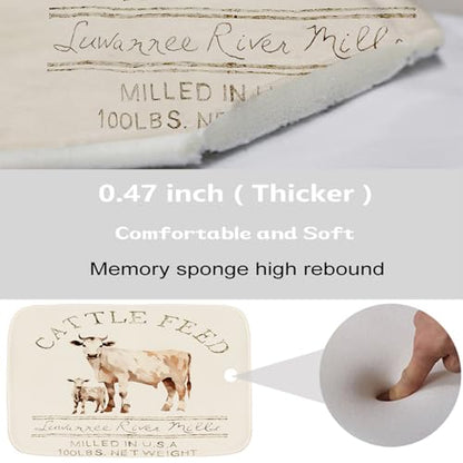 Bathroom Mat Set Farmhouse Abstract Cow Rustic Bathroom Rugs Sets 3 Piece Aesthetic Animal Cattle Feed, Memory Foam Bath Rugs, U-Shaped Toilet Rug Non Slip Absorbent Beige - color: Color10