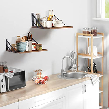 Tectocker-DOU 2 Pc Deep Floating Wall Shelves, Heavy Duty, 16x12, Brown | Easy Install, All Hardware Included. Holds 40 Lbs. Easy-Clean. For Living Room, Kitchen, Bathroom, Bedroom, Office. - color: Brown, size: 16W×12D