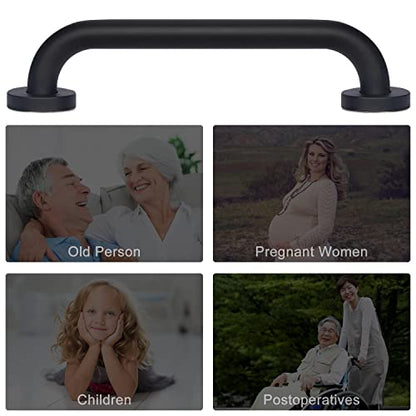 supregear Grab Bars for Wall, Bathroom Shower Handle for Seniors, 1 Inch Diameter 201 Stainless Steel Safety Hand Rail, Wall Mounted Toilet Bathtub Support, Black Finish, 12 Inch - size: 12 Inch