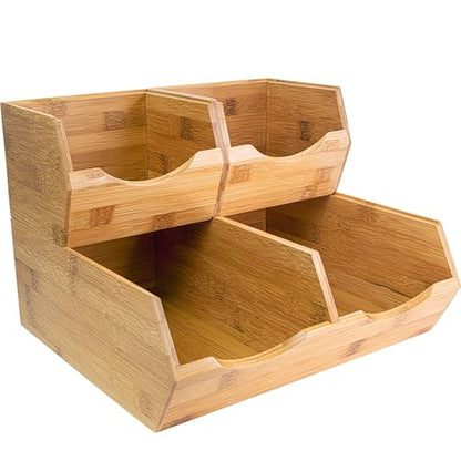 HOMESTEAD Bamboo Pantry Storage Bins – Stackable Potato & Onion Storage Bin for Kitchen Countertop, Pantry Organizer, Fruit Vegetable Basket, Multiuse - Set of 3 Slide-Out Access - size: Medium ( 3 Pack )