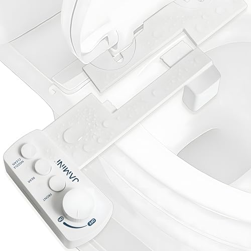 Jamini Ultra-Slim Detachable Bidet Attachment for Toilet – Non-Electric Cold Water, Self-Retraction Dual Nozzles, Step-less Pressure Dial, Dedicated Cleaning Mode, CA65 Certified - style: Signature Dial – Top