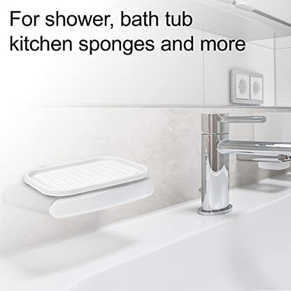 VOCOSTE Silicone Soap Dish, White, 13.5x9cm | Soap Cleaning Storage, Keep Soap Dry, For Home Bathroom Kitchen - color: White