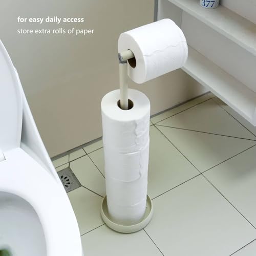Toilet Paper Holder Stand with 5 Roll Storage Weighted Base (Matt Cream) | freestanding tp holder | silicone non-slip base | large storage capacity | tidy organized bathroom | 2mm thickened steel - color: Matt Cream