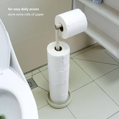 Toilet Paper Holder Stand with 5 Roll Storage Weighted Base (Matt Cream) | freestanding tp holder | silicone non-slip base | large storage capacity | tidy organized bathroom | 2mm thickened steel - color: Matt Cream