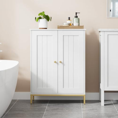 Homhedy Bathroom Storage Cabinet, Freestanding Floor Cabinet, White | Bathroom Organizers and Storage, Adjustable Shelves, Small Cabinet for Bathroom Living Room Laundry Room