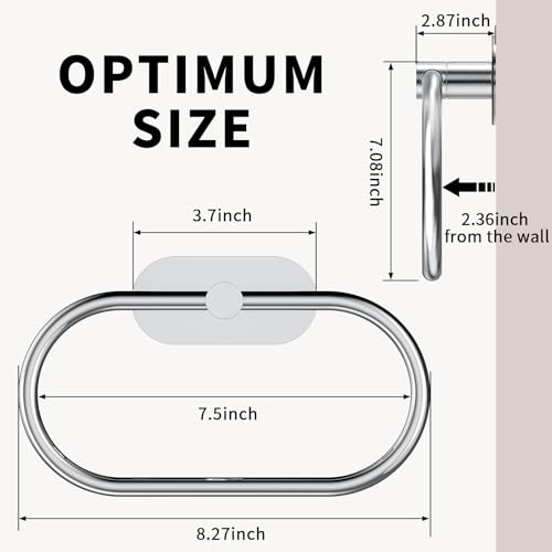 Adhesive Towel Holder for Bathroom Polished Chrome No Drill Hand Towel Ring Stainless Steel and Zinc Alloy Self Adhesive Towel Hanger for Bath, Kitchen - color: Polished Chrome