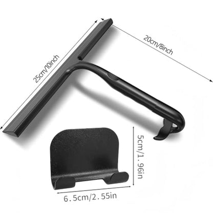 Shower Squeegee for Glass Doors - 10 Inch All-One-Piece Silicone with Built-in Hook Design for Shower Glass, Tile Walls, Mirrors & Windows, Black - size: 10"W x 8"H