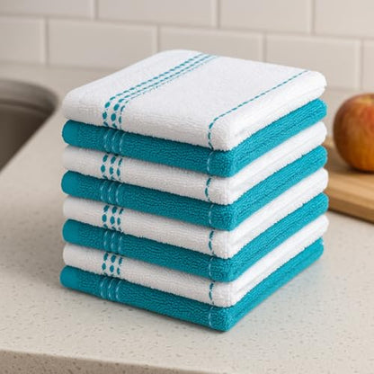 100% Cotton Washcloths 12x12 in, Blue Set (10 Pack) - color: Blue
