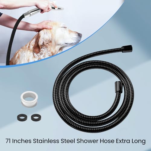 Shower Hose 71 Inches Stainless Steel Extra Long Handheld Shower head Hose Flexible and Durable with Brass Insert and Nut (Black)