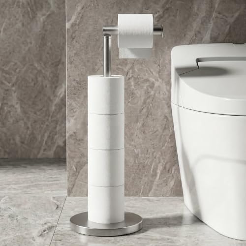 Cesun Weighted Base Free Standing Toilet Paper Holder Stand, Brushed Nickel | SUS304 Rustproof Steel | Thick Non-Slip Base | Swivel Pivot Design | Slim Footprint | Holds 5 Rolls - color: Brushed Nickel