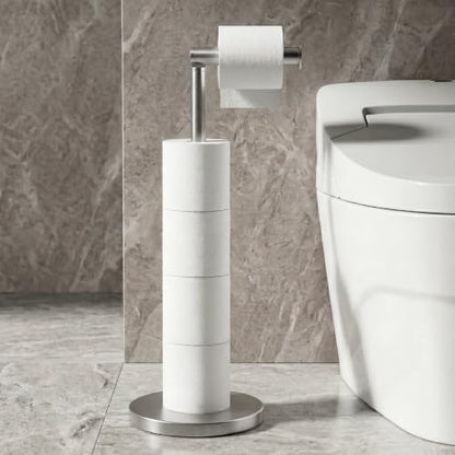 Cesun Weighted Base Free Standing Toilet Paper Holder Stand, Brushed Nickel | SUS304 Rustproof Steel | Thick Non-Slip Base | Swivel Pivot Design | Slim Footprint | Holds 5 Rolls - color: Brushed Nickel