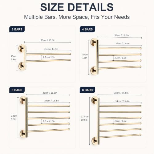 Solid Brass Swivel Towel Bar, Brushed Gold Bathroom Towel Rack, No Drill Adhesive Wall Mounted Rail Hanger, Space Saving Multi Arm Holder for Kitchen Restroom(Silver,19cm) - color: Silver, size: 19cm