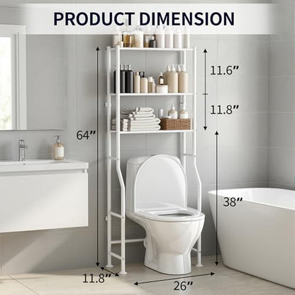 3-Tier Over The Toilet Storage, Freestanding Metal Bathroom Shelves, Space Saver Above The Over Toilet Storage Shelf for Bathroom (White) - color: White