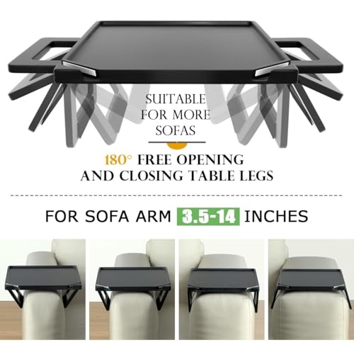 Smatdecis Couch Arm Tray Table Sofa Arm Clip, Armrest Tray Table Suitable for Home Drinks/Fast Food/Fruit Etc, Large Size Multi-Function Black(Dual Phone/Tablet Holder) - color: Black, size: 13" x 9.4"(Upgrade)